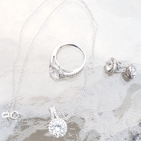 3 Piece Set: Sterling, White Lab Sapphire - Picture 3 of 11